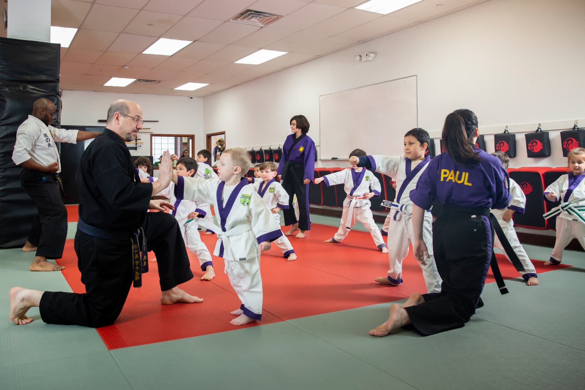 Big Energy. students practicing drills during class at Go No Sen Karate in Peekskill