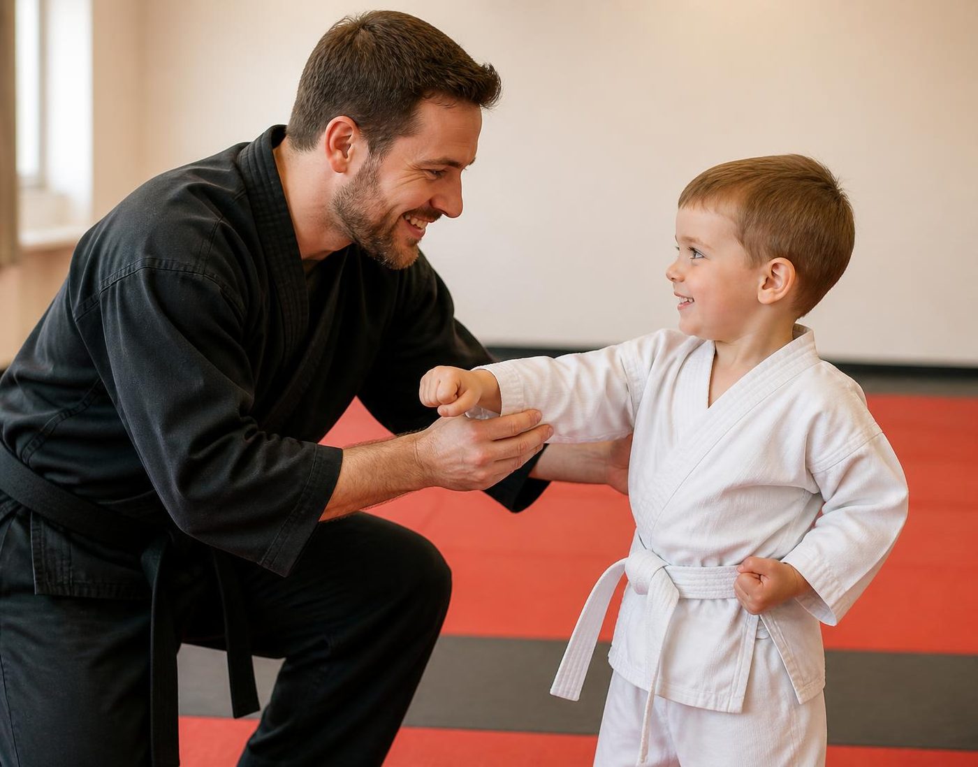 A Big Energy. student smiling proudly after class at Go No Sen Karate in Peekskill